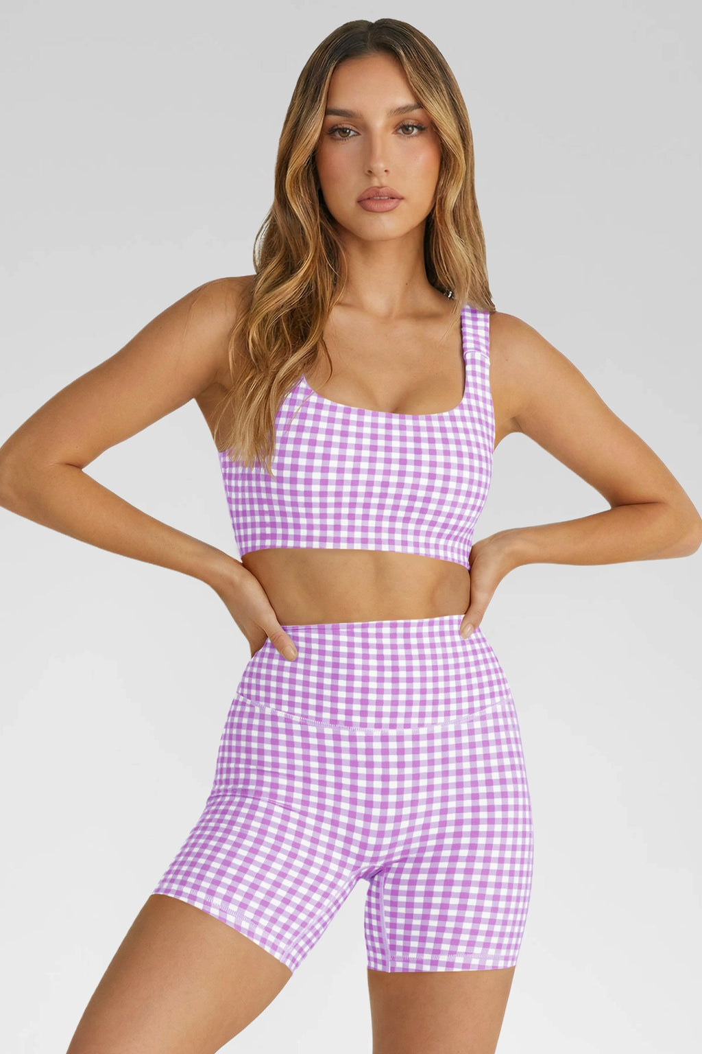Aoysky Womens Purple Gingham Workout Set