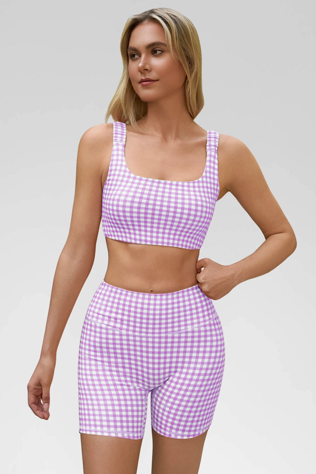 Aoysky Womens Purple Gingham Workout Set