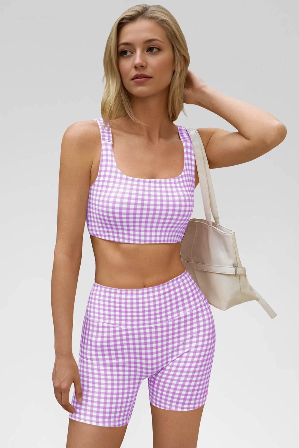 Aoysky Womens Purple Gingham Workout Set