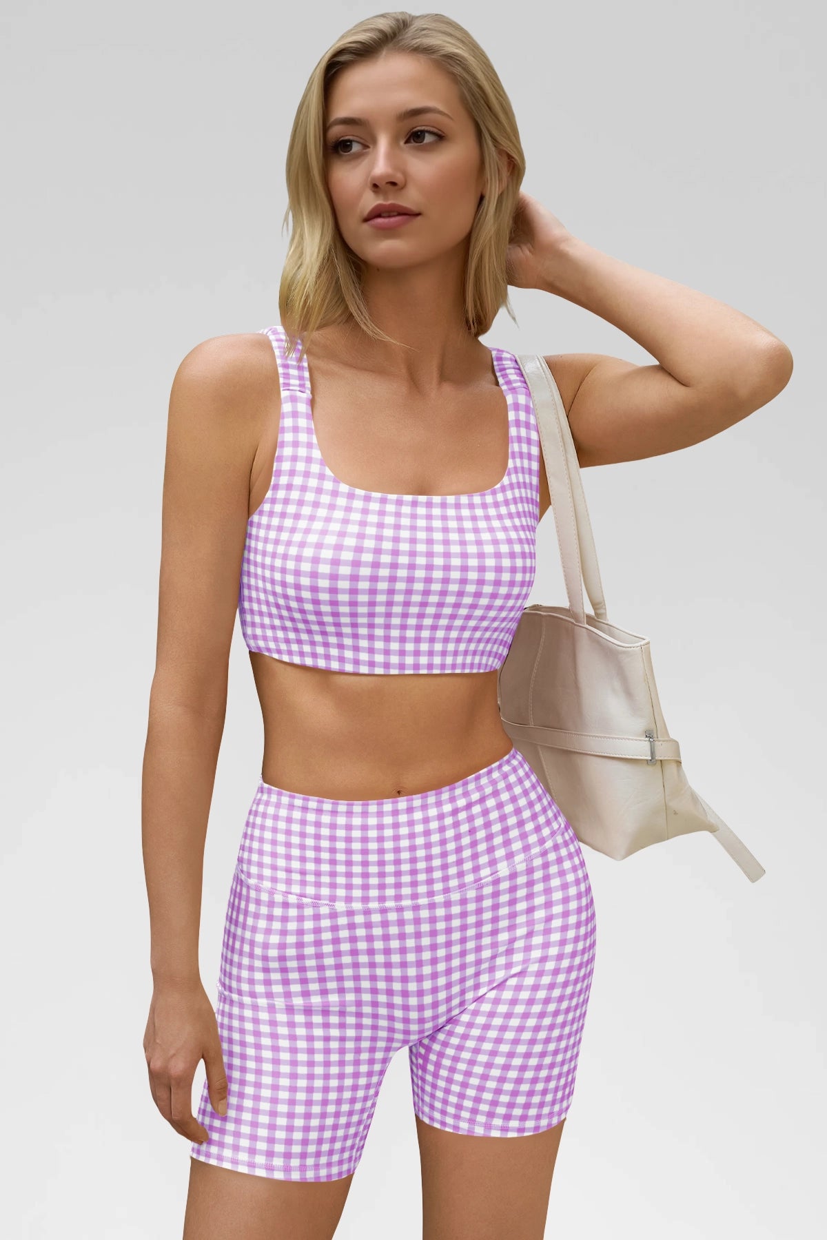 Aoysky Womens Purple Gingham Workout Set