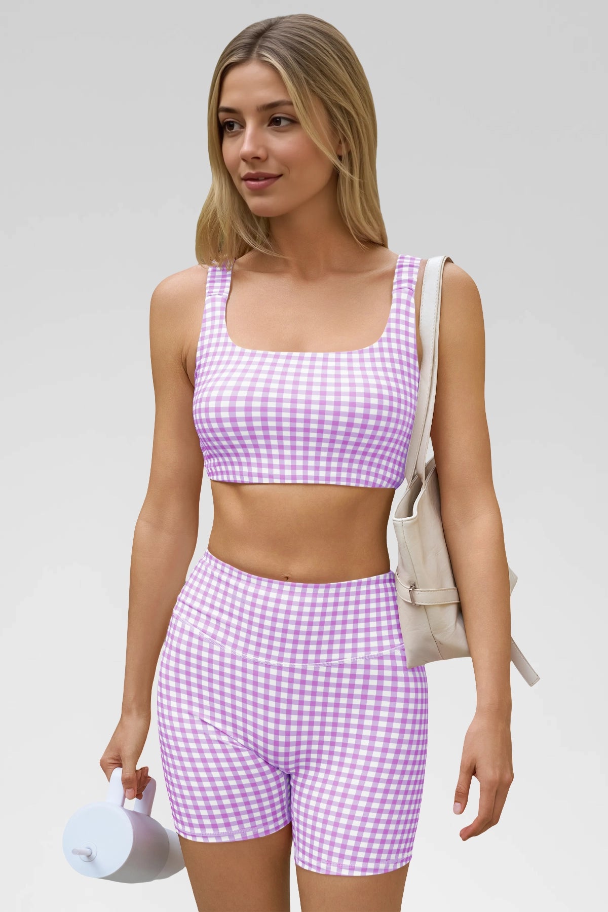 Aoysky Womens Purple Gingham Workout Set
