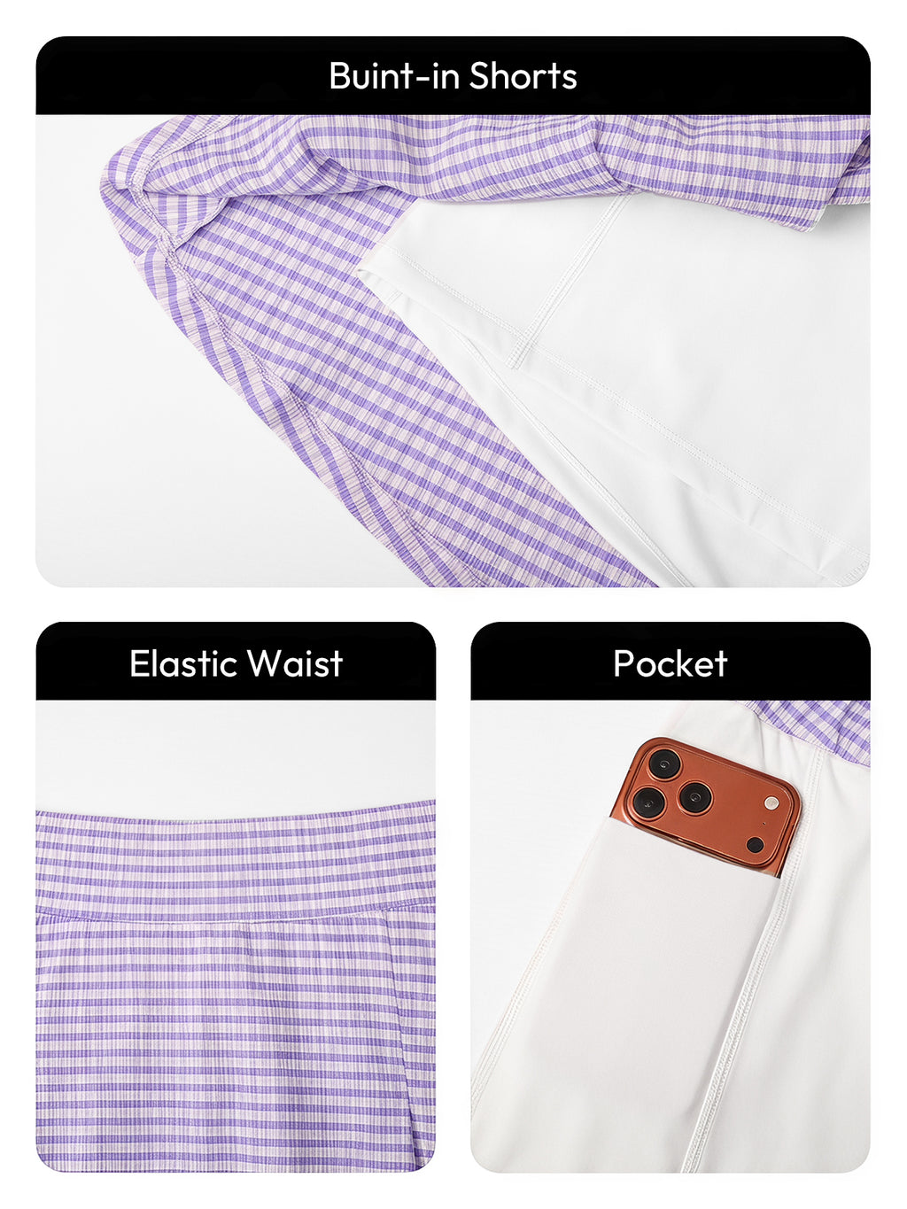 Aoysky Womens Purple Plaid Tennis Skort