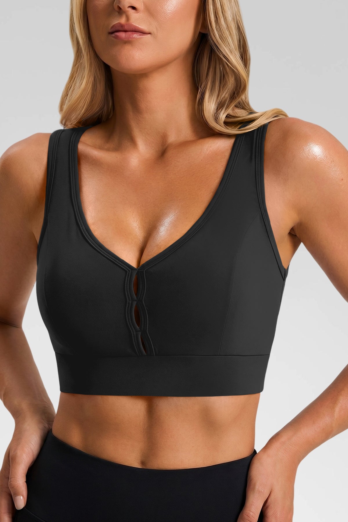 Aoysky Womens Black Deep V Sports Bra