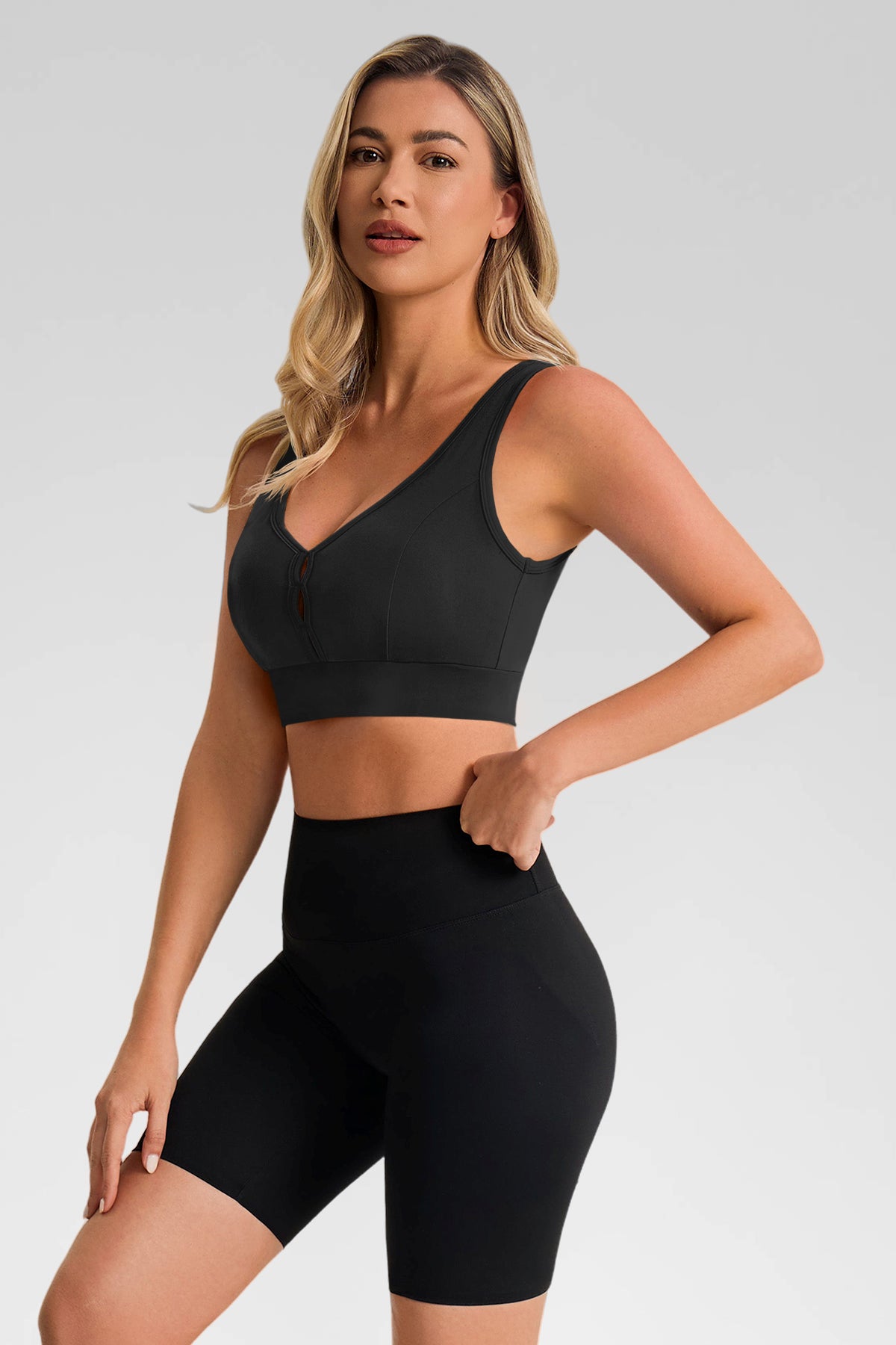 Aoysky Womens Black Deep V Sports Bra