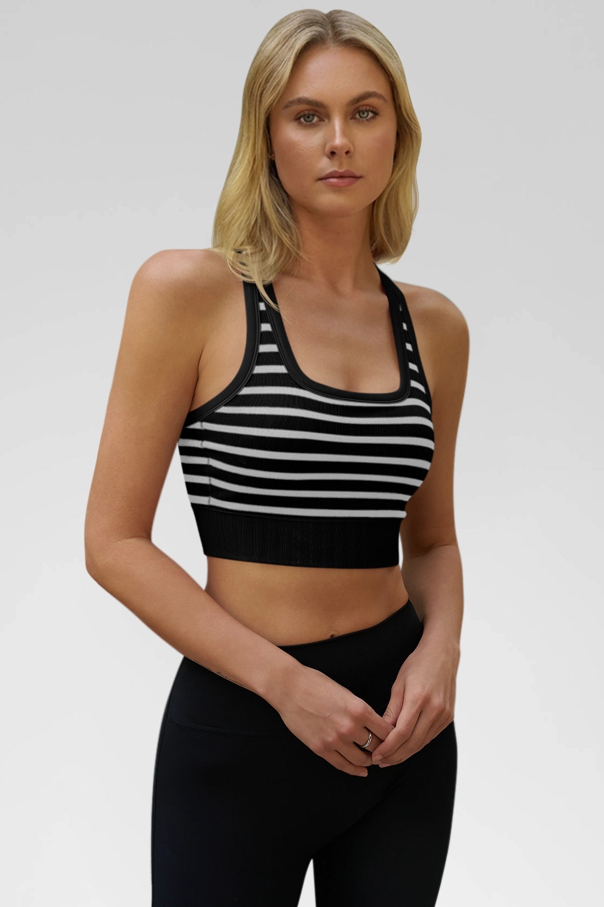 Aoysky Womens Black Ribbed Racerback Bra