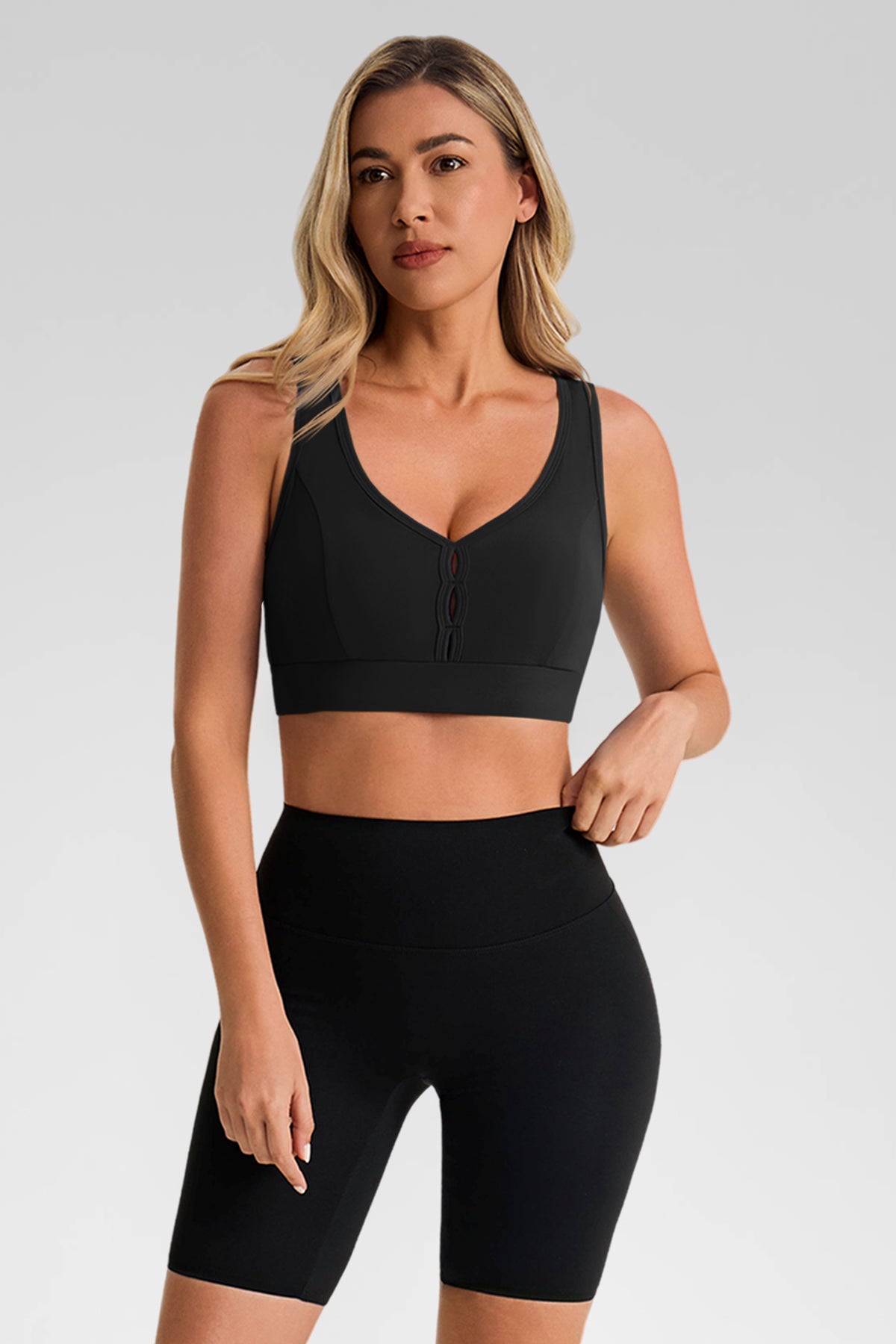 Aoysky Womens Black Deep V Sports Bra