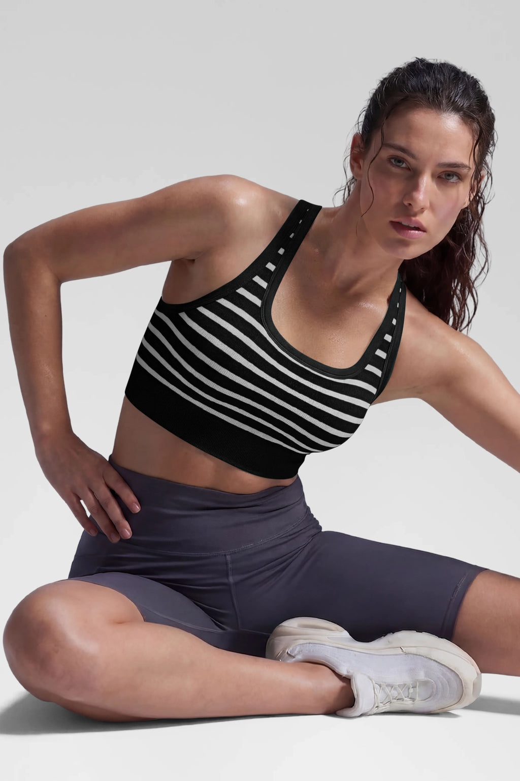 Aoysky Womens Black Ribbed Racerback Bra